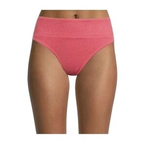 Time and Tru Pink Solid Crinkle Mid Rise Bikini‎ Bottom Plus Size 1X 16W-18W NEW
